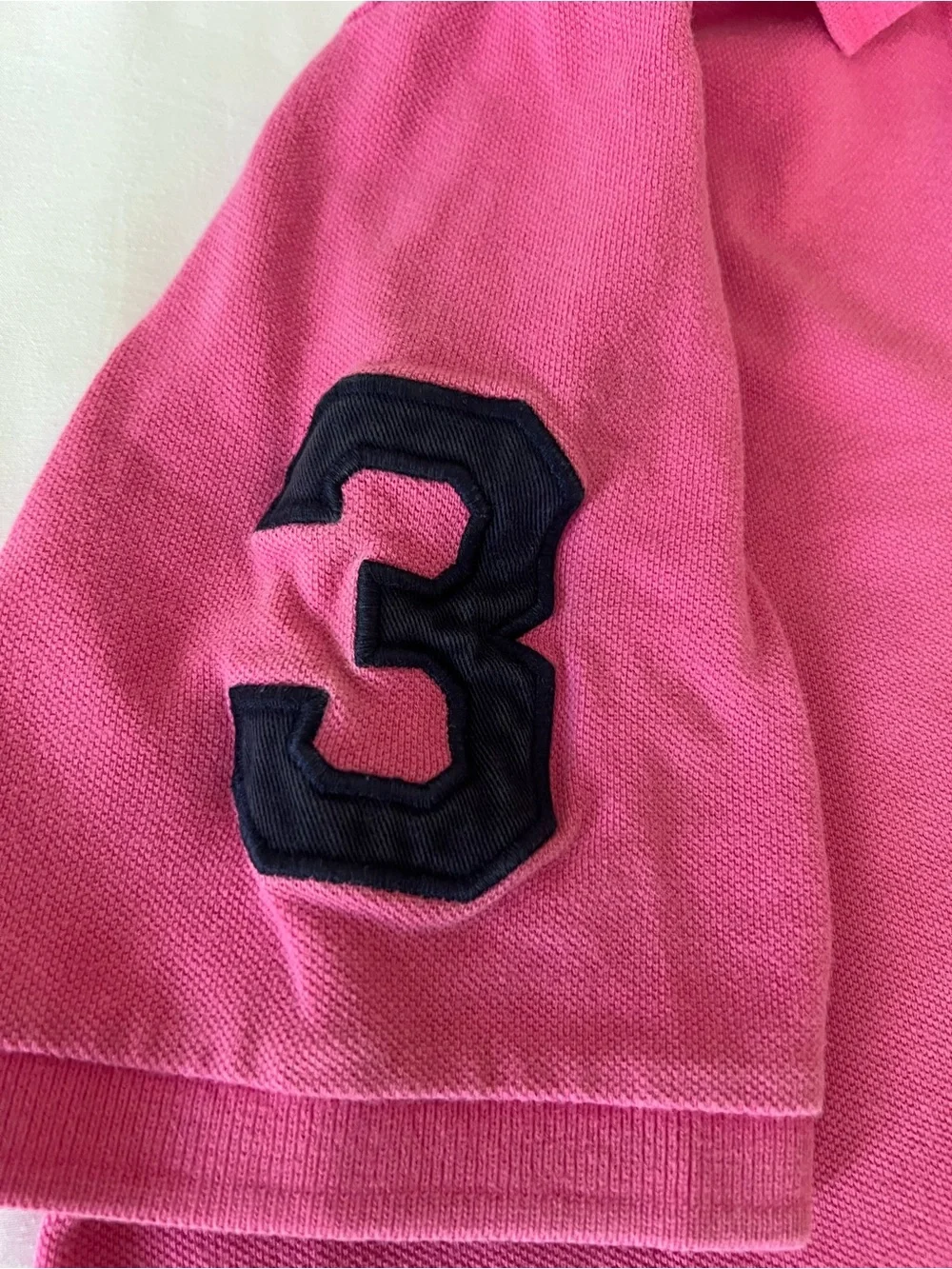 Ralph Lauren Kids Bright Pink Polo with Navy Pony & Sleeve 3